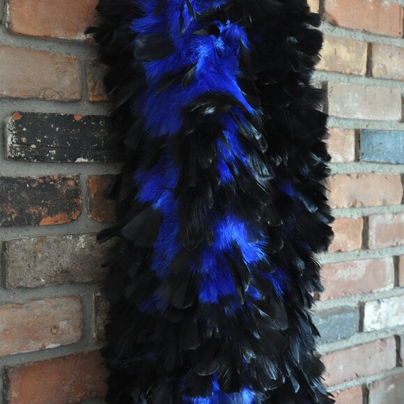 Amazing Two Tone Blue & Black Tip Real Feather Boa Shawl Burlesque Cabaret - Picture 6 of 7